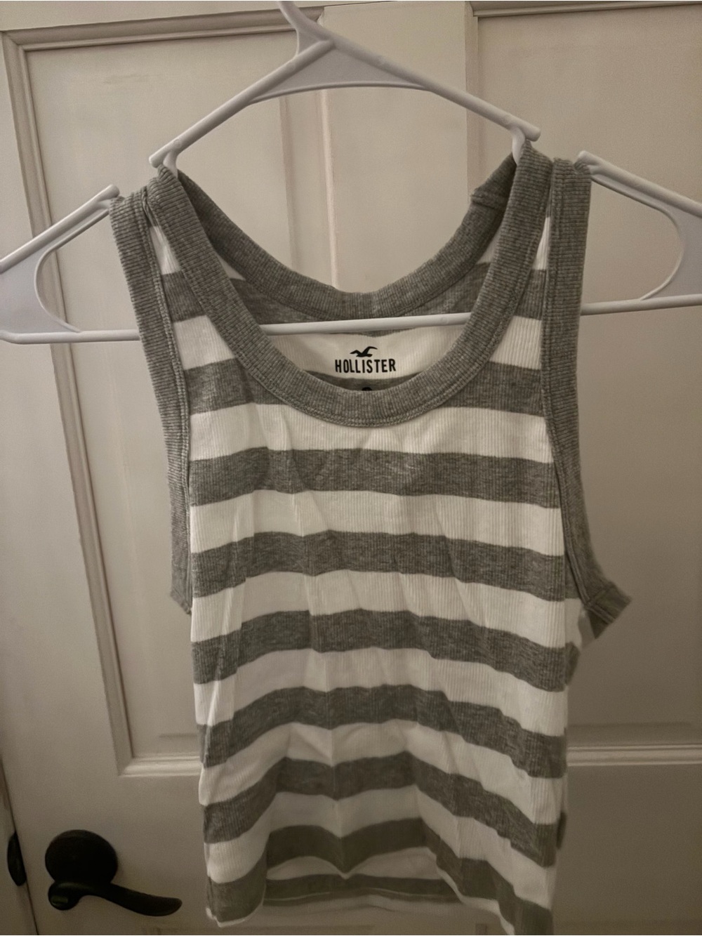 Hollister White & Gray Ribbed Stripe Tank